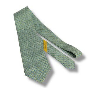 Salvatore Ferragamo Tie Blue OS Silk Micro Floral Vine Print Mens Made in Italy